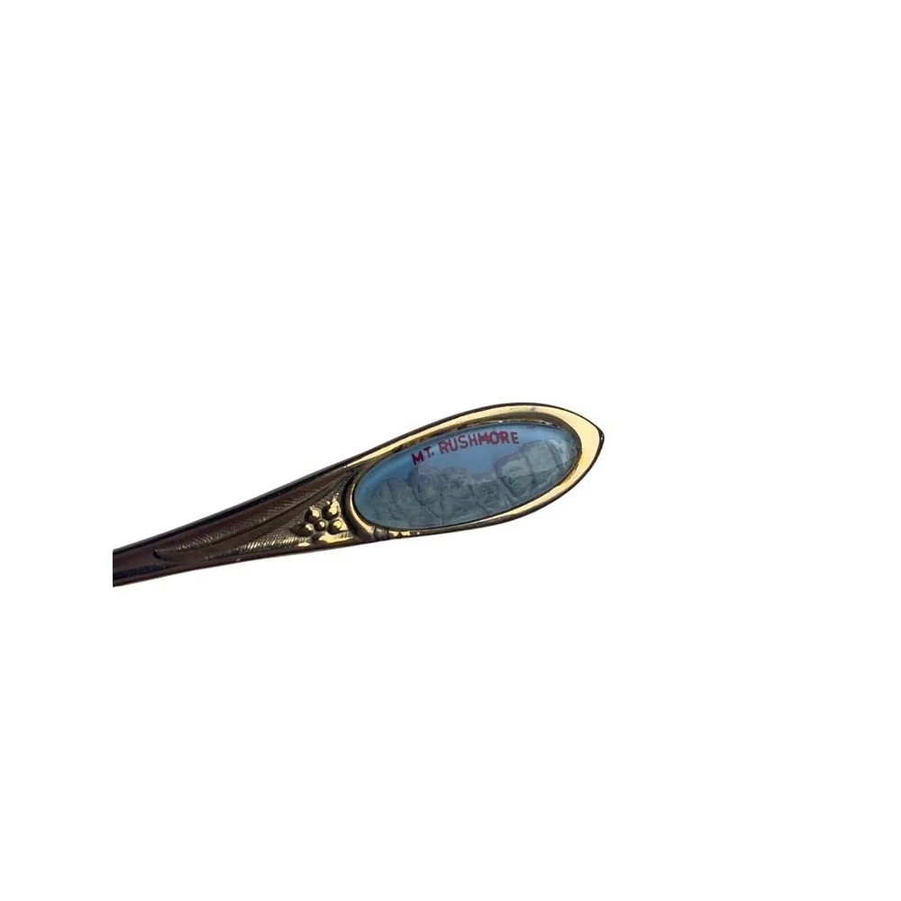 Vintage Mt Rushmore Souvenir Collector Spoon Gold Tone Made‎ in USA with Case